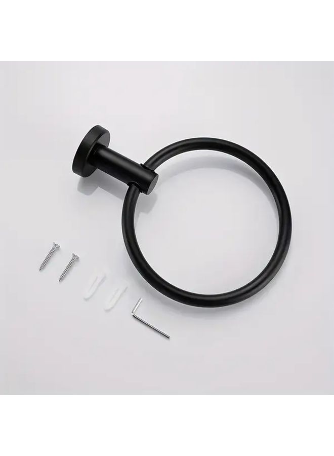 Stainless Steel Towel Ring Round Wall Mounted Bathroom Kitchen Towel Holder Space Saving Minimalist Design 304 High Quality Black - Image 4