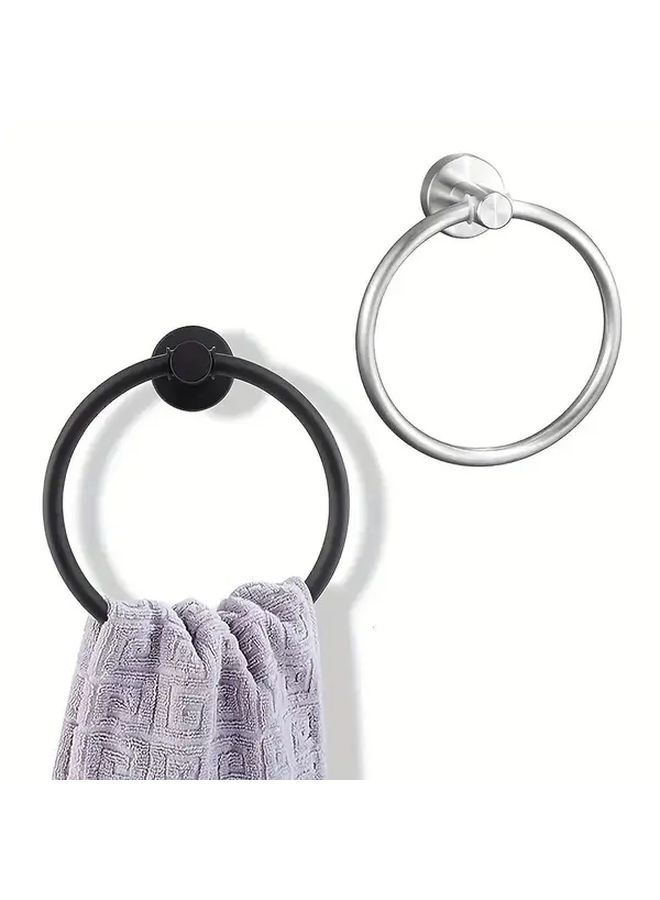 Stainless Steel Towel Ring Round Wall Mounted Bathroom Kitchen Towel Holder Space Saving Minimalist Design 304 High Quality Black - Image 1