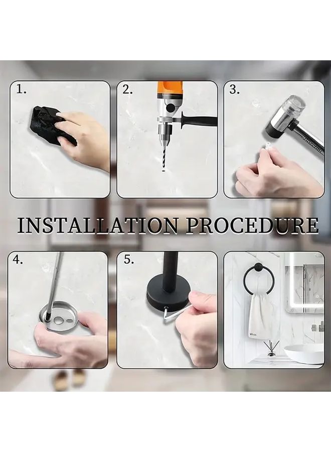 Stainless Steel Towel Ring Round Wall Mounted Bathroom Kitchen Towel Holder Space Saving Minimalist Design 304 High Quality Black - Image 5