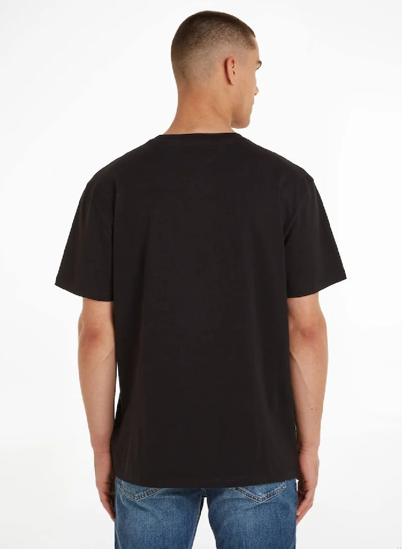 TOMMY JEANS Men's Logo Featuring a Crew Neck T-Shirt -  Pure cotton, Black