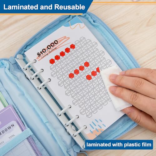 MANWU Laminated Money Savings Challenge Trackers for 6-Ring A6 Binders,Reusable cash Savings Tracker sheets,multiple budget cards for savings journey planner(15pcs) - Image 5