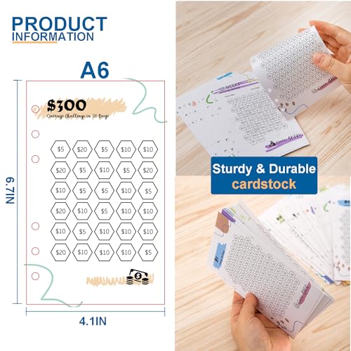 MANWU Laminated Money Savings Challenge Trackers for 6-Ring A6 Binders,Reusable cash Savings Tracker sheets,multiple budget cards for savings journey planner(15pcs) - Image 3