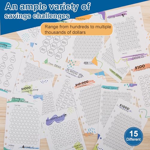 MANWU Laminated Money Savings Challenge Trackers for 6-Ring A6 Binders,Reusable cash Savings Tracker sheets,multiple budget cards for savings journey planner(15pcs) - Image 2