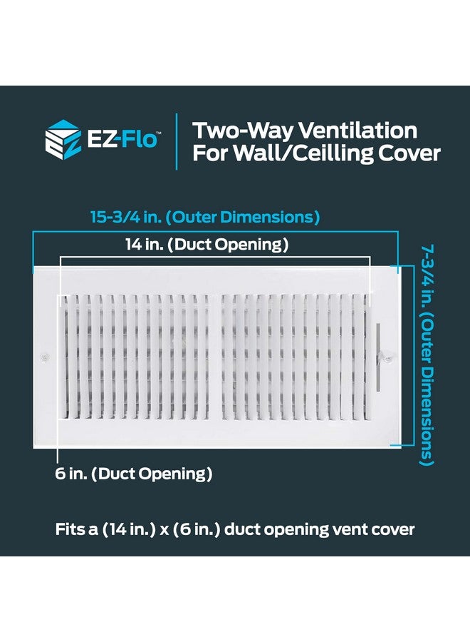 إي زي فلو غطاء فتحة تهوية EZ-FLO مقاس 14 × 6 بوصة (فتحة القناة) للحائط أو السقف، سجل تهوية ثنائي الاتجاه، غطاء سجل HVAC من الفولاذ الصلب، أبيض، 61613 - Image 2