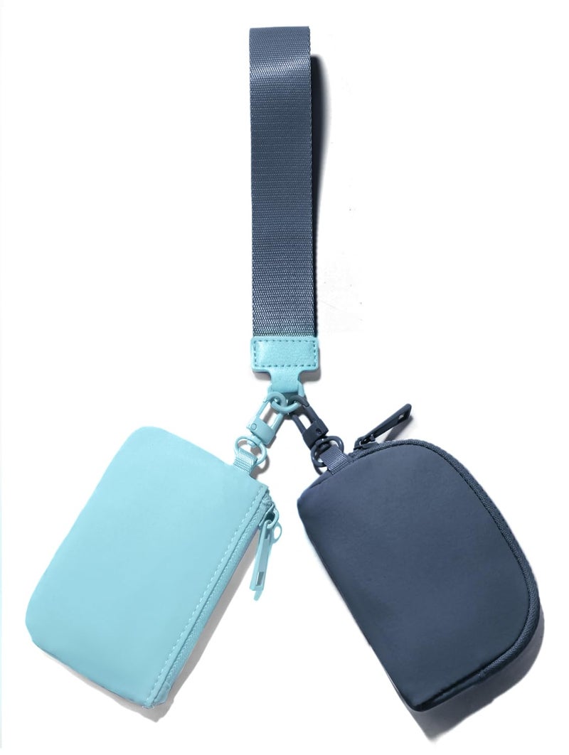 Viverte Mini Zip Around Keychain Wristlet Wallets Small Portable Dual Pounch Wristlet Detachable Coin Purse Pocket Gifts for Women Travel Sports Outdoors(Icing Blue+Navy Blue) - Image 1