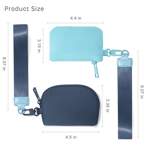 Viverte Mini Zip Around Keychain Wristlet Wallets Small Portable Dual Pounch Wristlet Detachable Coin Purse Pocket Gifts for Women Travel Sports Outdoors(Icing Blue+Navy Blue) - Image 3