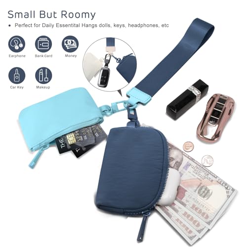 Viverte Mini Zip Around Keychain Wristlet Wallets Small Portable Dual Pounch Wristlet Detachable Coin Purse Pocket Gifts for Women Travel Sports Outdoors(Icing Blue+Navy Blue) - Image 4