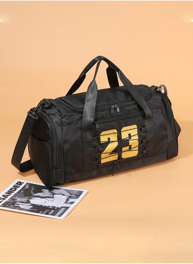 NIBEMINENT Graphic Printed Large Capacity Gym Sack Dry Wet Separated Clothes Storage Bag with Shoes Compartment for Outdoor Camp Yoga Swim Black  - Image 1