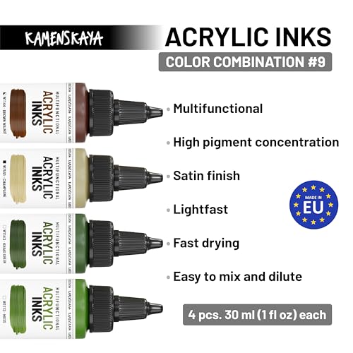 Kamenskaya Acrylic Inks for Artists - Acrylic Ink Set, Color Combination #9-4 pcs. 1 Fl Oz (30 ml) Each - Image 3