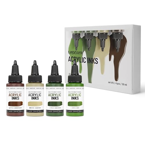 Kamenskaya Acrylic Inks for Artists - Acrylic Ink Set, Color Combination #9-4 pcs. 1 Fl Oz (30 ml) Each - Image 1