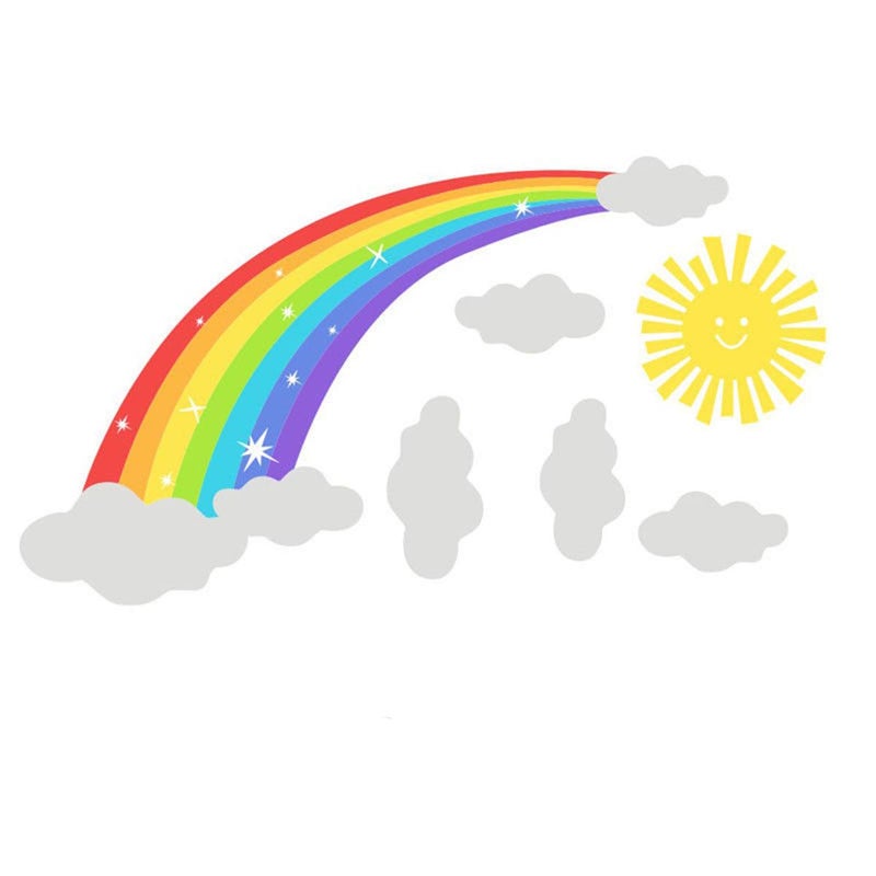 Bamsod Rainbow Kids Wall Stickers with Could and Sun Wall Decals Peel and Stick Removable Wall Stickers for Kids Nursery Bedroom Living Room 118 x 27