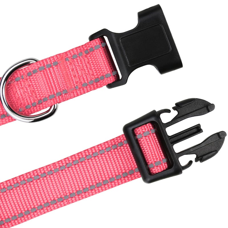 TagME Reflective Nylon Dog Collars, Adjustable Classic Pet Collar with Quick Release Buckle for Puppy, Baby Pink, 3/8" Width - Image 4