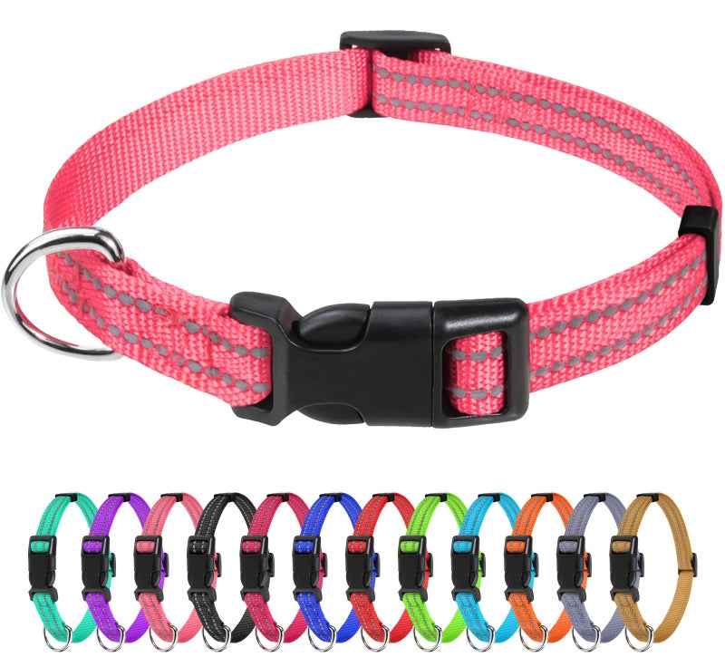 TagME Reflective Nylon Dog Collars, Adjustable Classic Pet Collar with Quick Release Buckle for Puppy, Baby Pink, 3/8" Width - Image 1