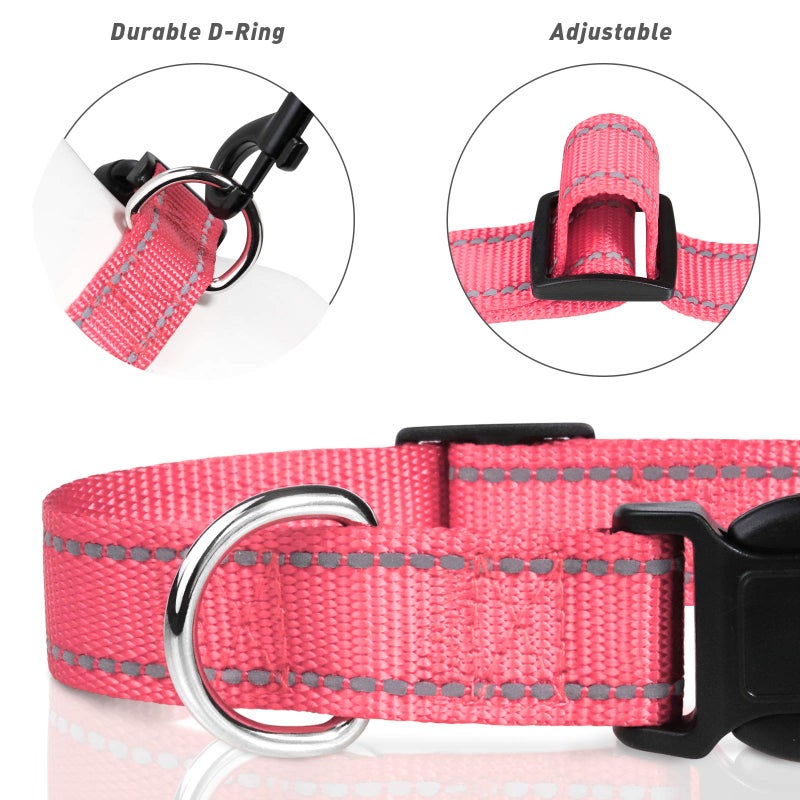 TagME Reflective Nylon Dog Collars, Adjustable Classic Pet Collar with Quick Release Buckle for Puppy, Baby Pink, 3/8" Width - Image 3