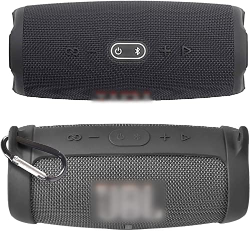 Comecase Silicone Case Cover for JBL Charge 5 Waterproof Portable Bluetooth Speaker, Travel Carrying Protective Gel Soft Skin, Waterproof Rubber Pouch with Shoulder Strap and Carabiner - Black - Image 2
