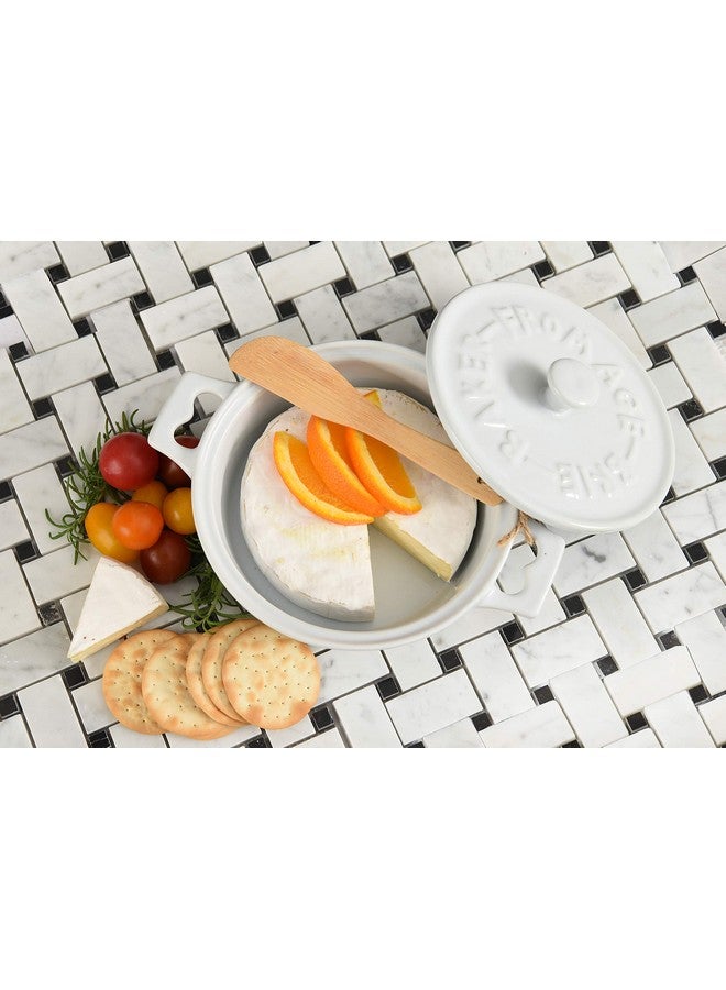 Creative Co-op طقم أفران بري من الحجر الخزفي Creative Co-Op DA2320SET مع أغطية وموزعات خشبية، 7" دائري، مجموعة من 2 ألوان - Image 4