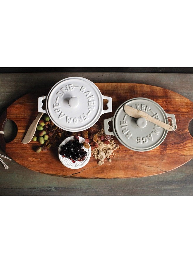 Creative Co-op طقم أفران بري من الحجر الخزفي Creative Co-Op DA2320SET مع أغطية وموزعات خشبية، 7" دائري، مجموعة من 2 ألوان - Image 5