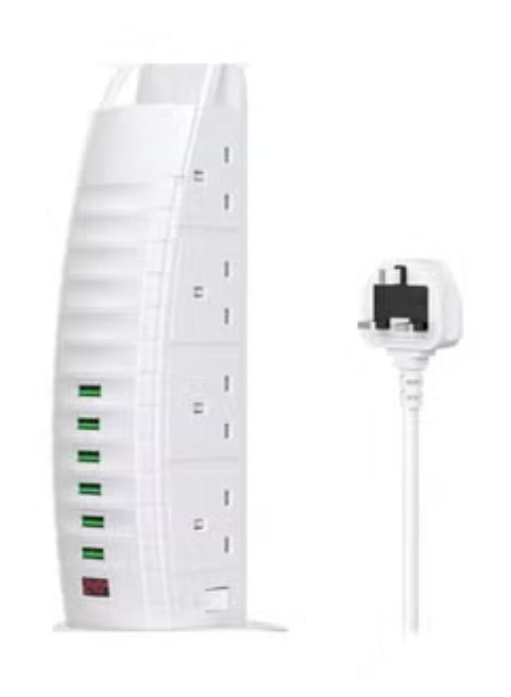 Burj Al Arab Sailboat Shape Tower Extension Lead with USB, 8 Way Outlets 6 USB Fast Charging Ports (2 Type C and 4 USB Ports) 3.6A Multi Plug Extension Cord Socket 2M Cable, Vertical Power Strip - Image 1