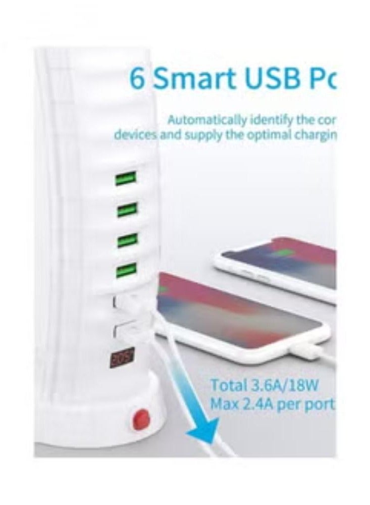 Burj Al Arab Sailboat Shape Tower Extension Lead with USB, 8 Way Outlets 6 USB Fast Charging Ports (2 Type C and 4 USB Ports) 3.6A Multi Plug Extension Cord Socket 2M Cable, Vertical Power Strip - Image 2