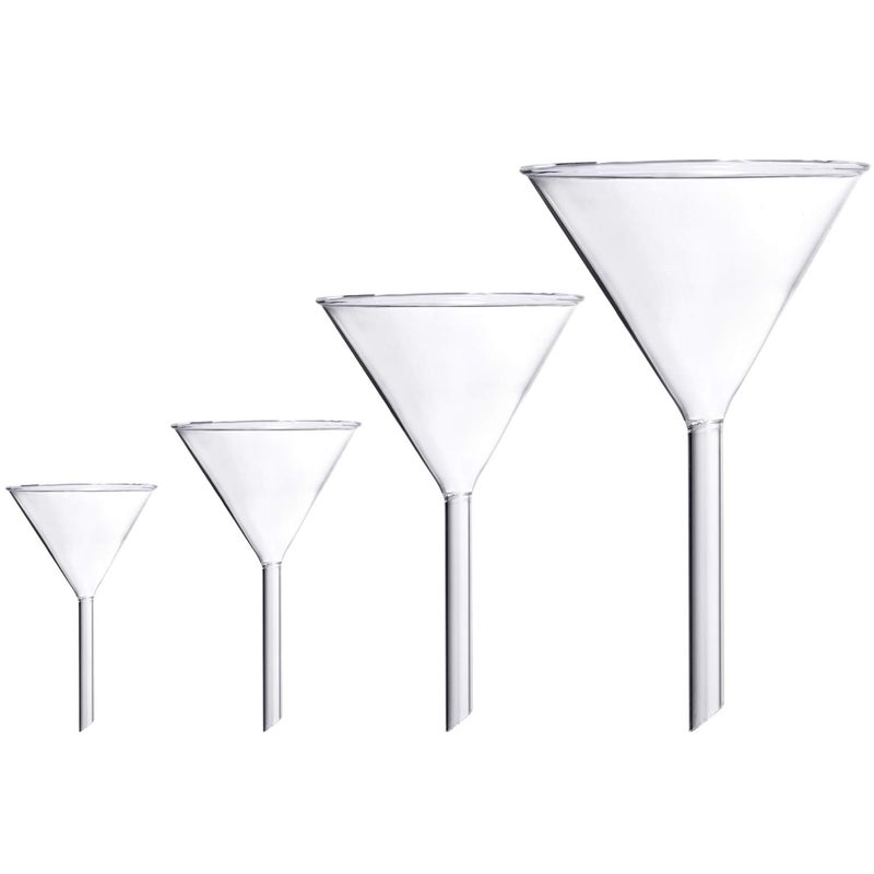 Young4us Glass Funnel Set, 4 Pcs Lab Borosilicate Glass Funnels, 100mm (170mm Length), 75mm (130mm), 50mm (90mm) & 40mm (70mm) Diameter - Image 1