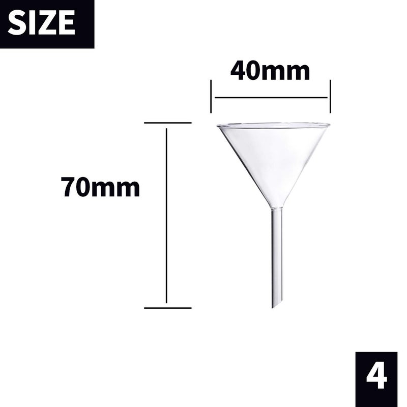 Young4us Glass Funnel Set, 4 Pcs Lab Borosilicate Glass Funnels, 100mm (170mm Length), 75mm (130mm), 50mm (90mm) & 40mm (70mm) Diameter - Image 5