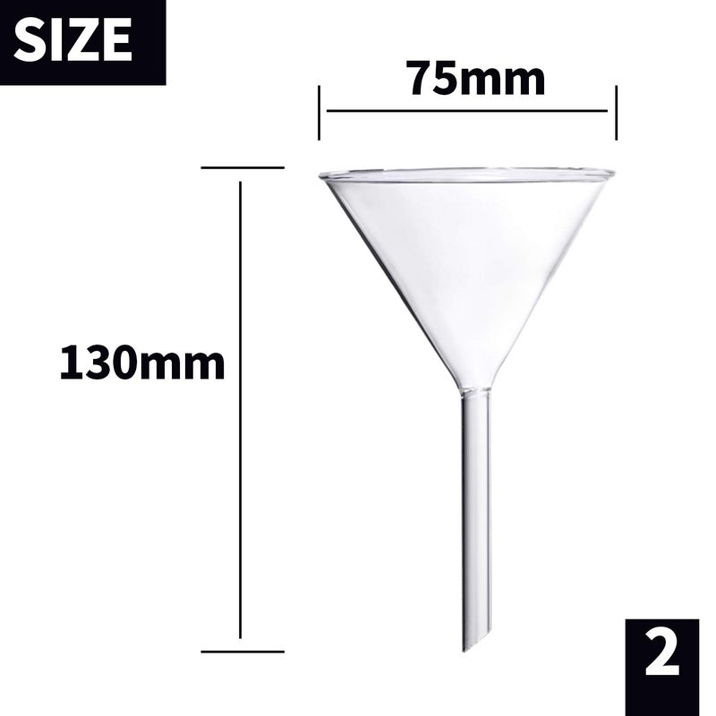 Young4us Glass Funnel Set, 4 Pcs Lab Borosilicate Glass Funnels, 100mm (170mm Length), 75mm (130mm), 50mm (90mm) & 40mm (70mm) Diameter - Image 3