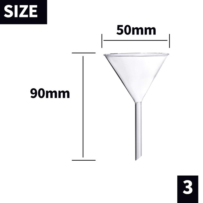 Young4us Glass Funnel Set, 4 Pcs Lab Borosilicate Glass Funnels, 100mm (170mm Length), 75mm (130mm), 50mm (90mm) & 40mm (70mm) Diameter - Image 4