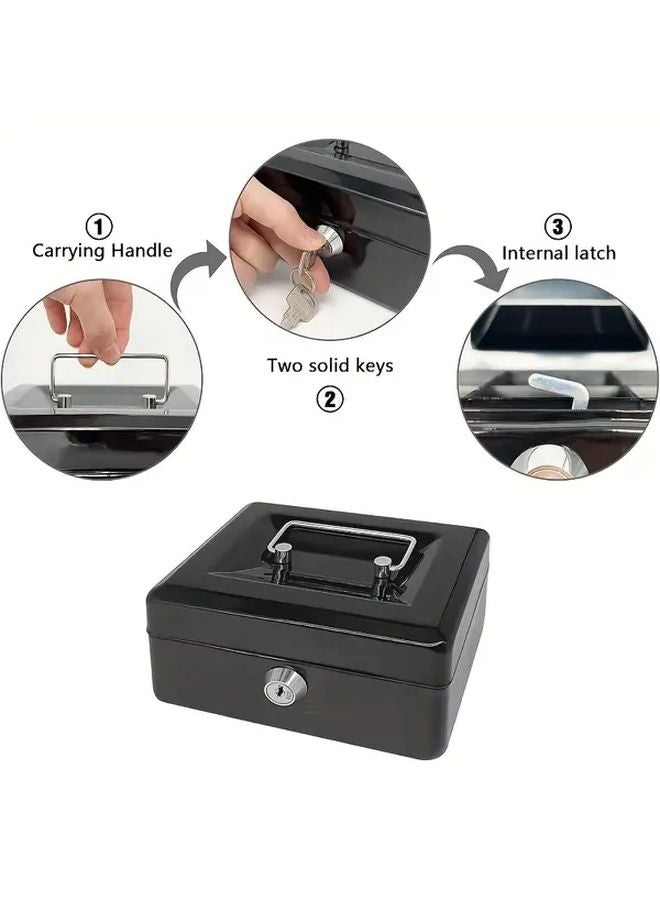 Black Heavy Duty Safe Cash Box with Key Lock Large Capacity Money Tray - Image 5