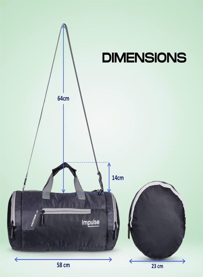 Vector X Gym Duffel 26L Sports Bag for Men and Women Polyester | Large Compartment | Front Utility Pocket | Mesh Side Pocket | Durable Base | Adjustable Shoulder Strap Travel Bag (Impulse, Grey) - Image 3