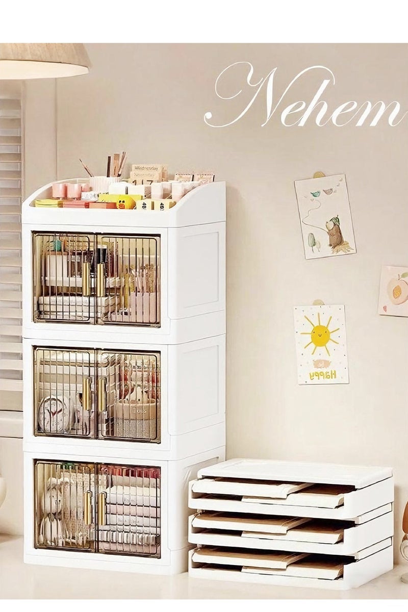 نيم منظم مكياج منظمات المكياج وعطور ومكياج قابل للطي - صندوق تخزين بسعة كبيرة لمستحضرات التجميل والإكسسوارات، مقاوم للغبار مع مساحة مخصصة لأحمر الشفاه والأقنعة | تخزين أنيق لطاولة المكياج - Image 4