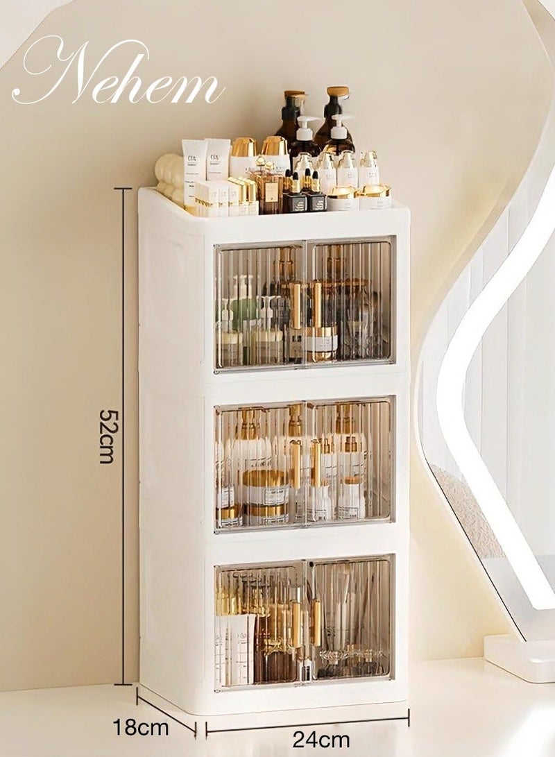 نيم منظم مكياج منظمات المكياج وعطور ومكياج قابل للطي - صندوق تخزين بسعة كبيرة لمستحضرات التجميل والإكسسوارات، مقاوم للغبار مع مساحة مخصصة لأحمر الشفاه والأقنعة | تخزين أنيق لطاولة المكياج - Image 2