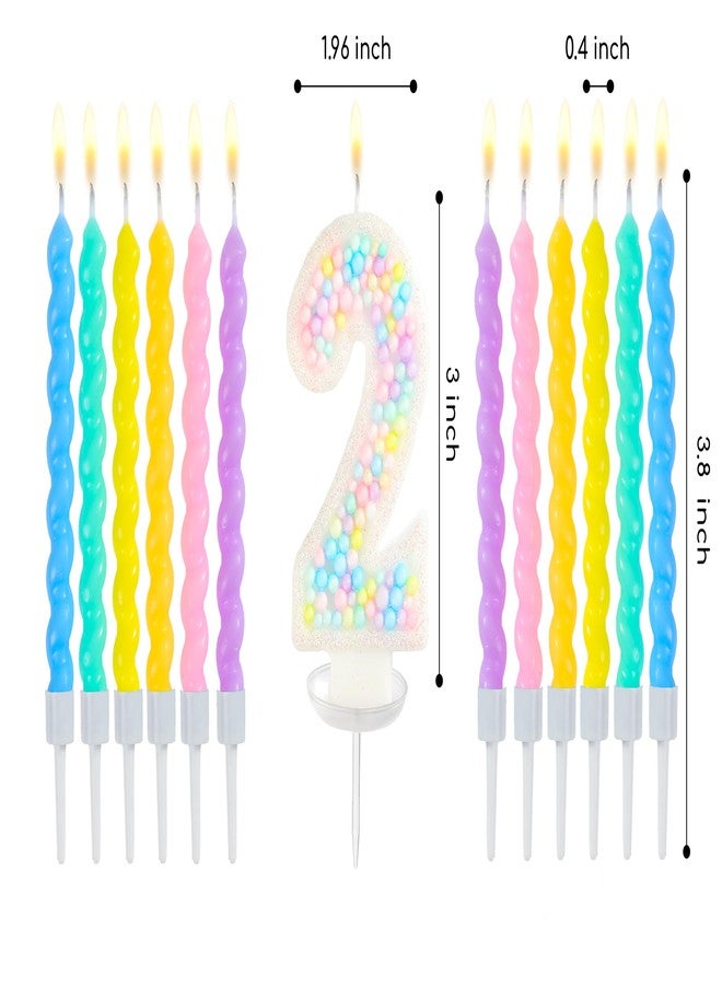 PHD CAKE Number 2 Birthday Candle Macaron Glitter Number Candle with Rainbow Spiral Candles in Holders for Cake Topper, Pastel Sweet Theme Party Decoration - Image 5