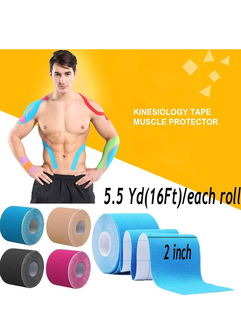 عربست 4 لفة مقاومة للماء التنفس Kinesiology الشريط ، الرياضية المرنة Kneepad العضلات تخفيف الألم الركبة الشريط للرياضة اللياقة البدنية تشغيل التنس السباحة كرة القدم ، كل لفة 5M (الأسود ، الجلد ، الوردي ، الأزرق الفاتح) - Image 2