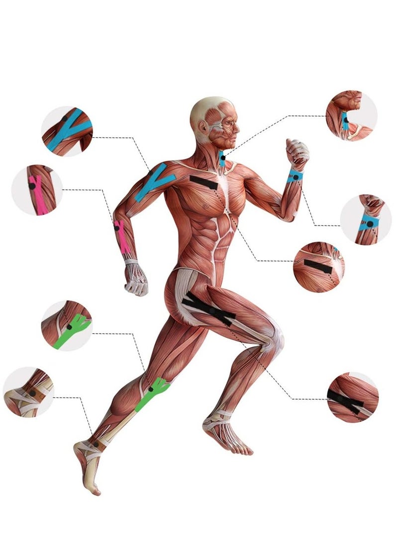 عربست 4 لفة مقاومة للماء التنفس Kinesiology الشريط ، الرياضية المرنة Kneepad العضلات تخفيف الألم الركبة الشريط للرياضة اللياقة البدنية تشغيل التنس السباحة كرة القدم ، كل لفة 5M (الأسود ، الجلد ، الوردي ، الأزرق الفاتح) - Image 4