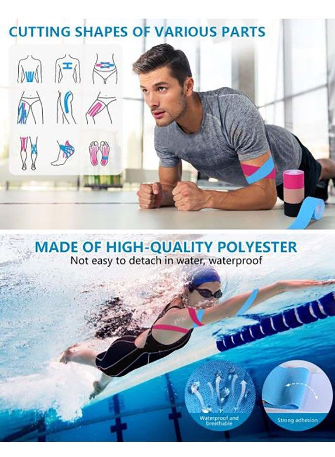 عربست 4 لفة مقاومة للماء التنفس Kinesiology الشريط ، الرياضية المرنة Kneepad العضلات تخفيف الألم الركبة الشريط للرياضة اللياقة البدنية تشغيل التنس السباحة كرة القدم ، كل لفة 5M (الأسود ، الجلد ، الوردي ، الأزرق الفاتح) - Image 3