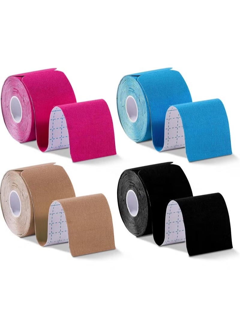 عربست 4 لفة مقاومة للماء التنفس Kinesiology الشريط ، الرياضية المرنة Kneepad العضلات تخفيف الألم الركبة الشريط للرياضة اللياقة البدنية تشغيل التنس السباحة كرة القدم ، كل لفة 5M (الأسود ، الجلد ، الوردي ، الأزرق الفاتح) - Image 1