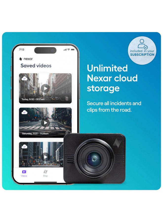 NEXAR Nexar Beam GPS Dash Cam - 1 Year Nexar App Subscription Included - Unlimited Cloud Storage, Drive Recordings, Parking Mode, Night Vision, All Inside The Nexar App - WiFi HD Front Dash Cam (32 GB SD) - Image 1