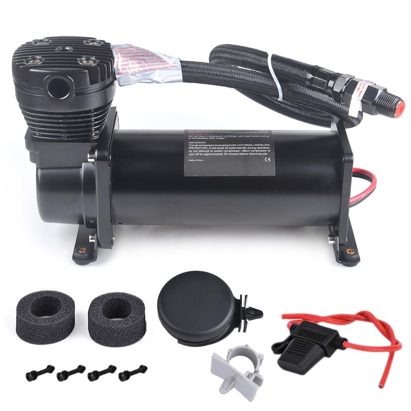 CNRAQR 200PSI 38 NPT Heavy Duty Air Train HornAir Ride Suspension Compressor 12V Black