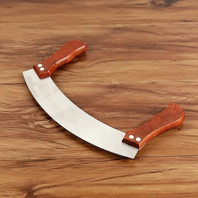 MWSLY Pizza Cutter Pizza Slicer Mezzaluna Mincing Knife Double Handle Ideal for Mincing Dicing Chopping Slicing with Serrated Knife - Image 1