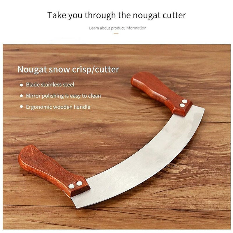 MWSLY Pizza Cutter Pizza Slicer Mezzaluna Mincing Knife Double Handle Ideal for Mincing Dicing Chopping Slicing with Serrated Knife - Image 2