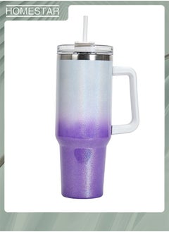 HOMESTAR Thermal Mug with Straw Double-Walled Vacuum Insulated Car Mug, Travel Mug With Handle And Straw, For Iced Coffee, Hot or Cold Tea with gradient color  - Image 1