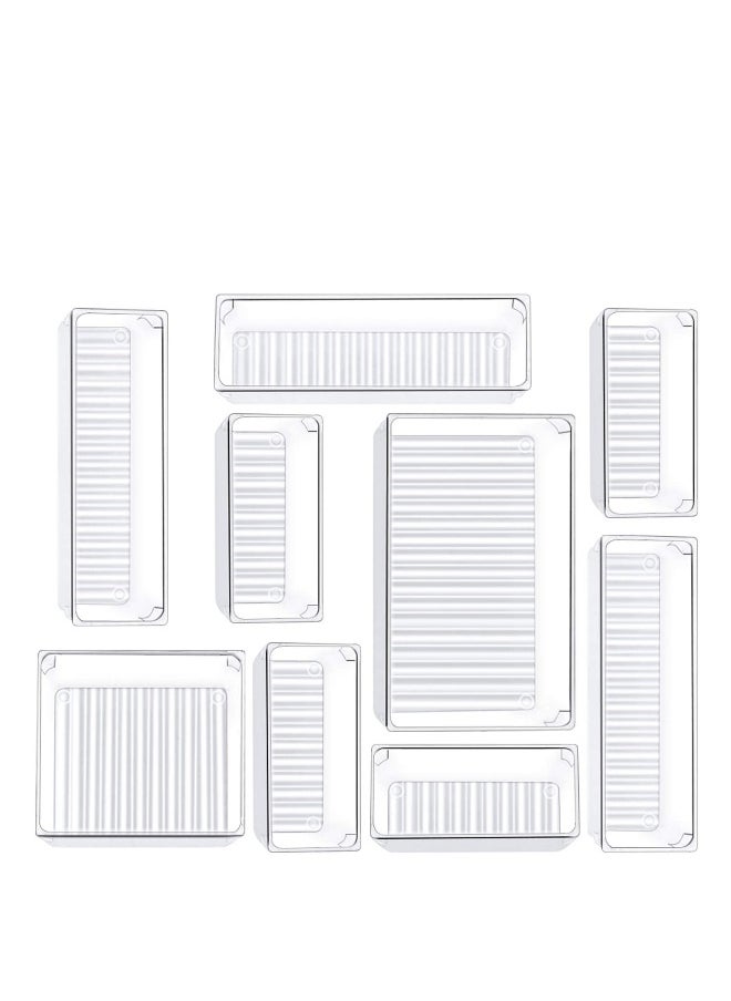 Generic 9 Pcs Desk Drawer Organizer Trays 4-Size Bathroom Drawer Tray Dividers Plastic Vanity Organizers Storage Bins for Makeup Dresser Kitchen Office  - Image 1