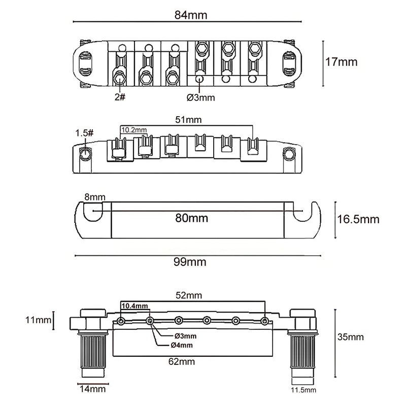 JD.Moon Roller Saddle Bridge ABR-1 Tune-o-matic Bridge Tailpiece Bridge For Les Paul Guitar (Black) - Image 3