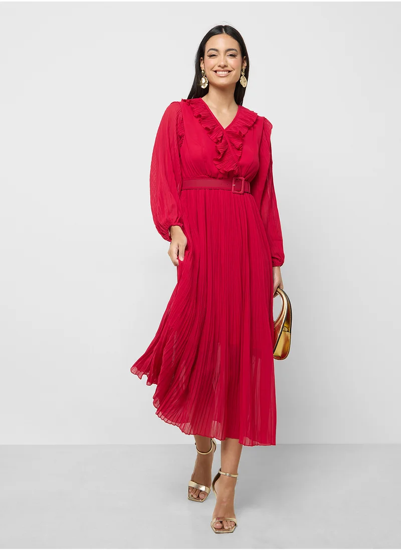 ELLA Ruffle Detail Pleated Dress