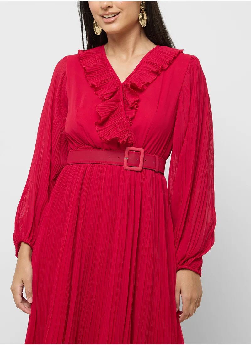 ELLA Ruffle Detail Pleated Dress
