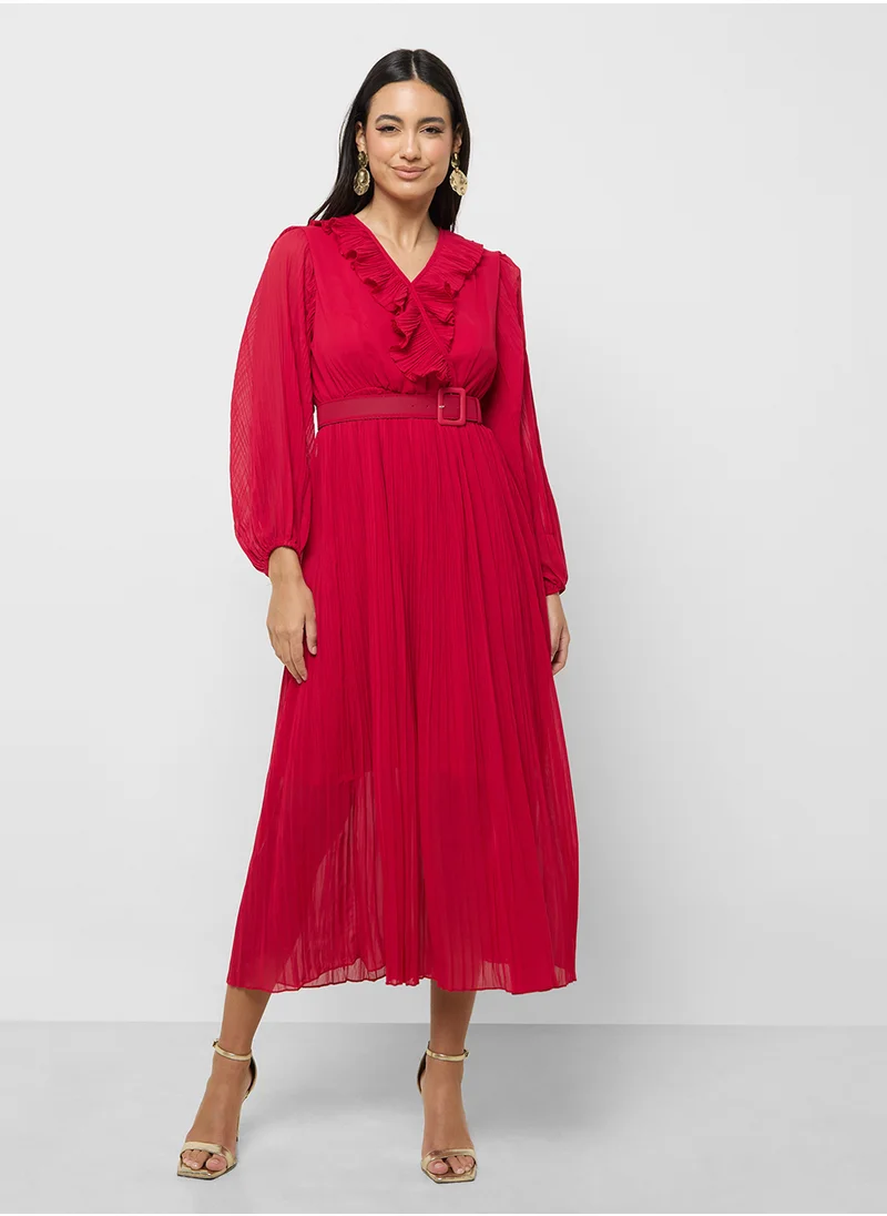 ELLA Ruffle Detail Pleated Dress