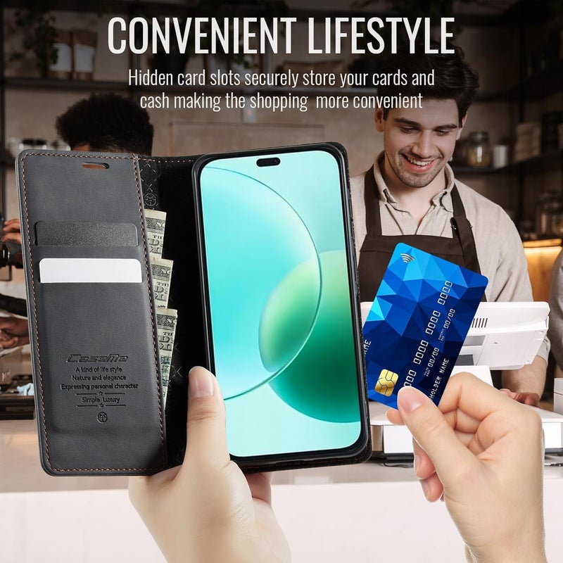 حافظة هاتف لأيفون 17، مصنوعة من جلد PU عالي الجودة [مانعة للتشويش الراديوي RFID]، تحتوي على فتحة للبطاقات ووظيفة وقوف، حافظة جلدية، حافظة للهاتف، غطاء لأيفون 17، لون بنفسجي - Image 4