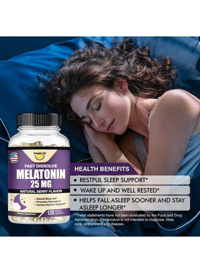 هابي_مي_نيوتريشن هابي مي نيوترشن ميلاتونين 25 مجم، قوة إضافية مع إل ثيانين وفيتامين ب 6، أقراص سريعة الذوبان، دعم النوم، الاسترخاء، نوم هادئ، خالٍ من العقاقير، بنكهة التوت الطبيعية، 120 قرصًا قابلًا للمضغ - Image 2