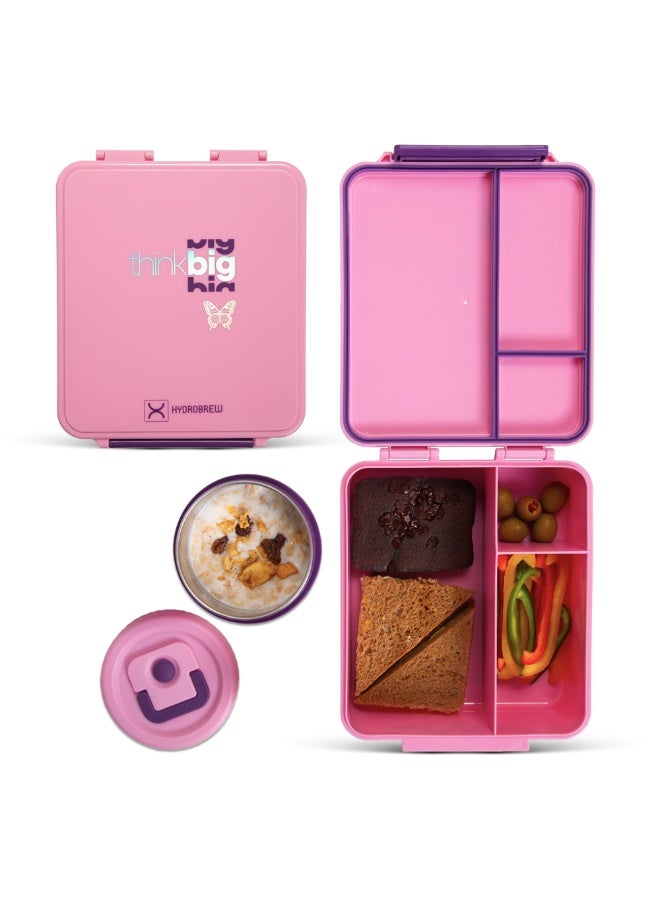 HYDROBREW Bento Lunch Box w/ Steel Water Bottle & Food Jar - Think Big Blush - Image 2