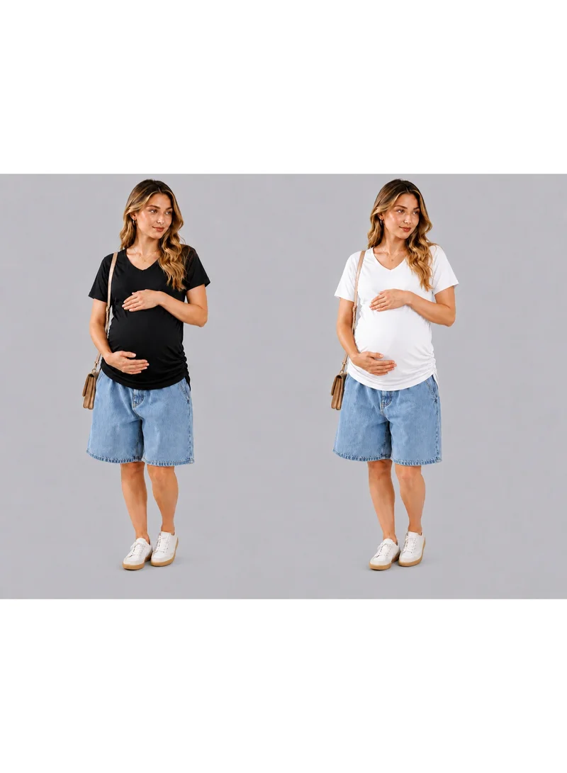 TUMMY TUMMY Pack of 2 Black and White Maternity T-shirt